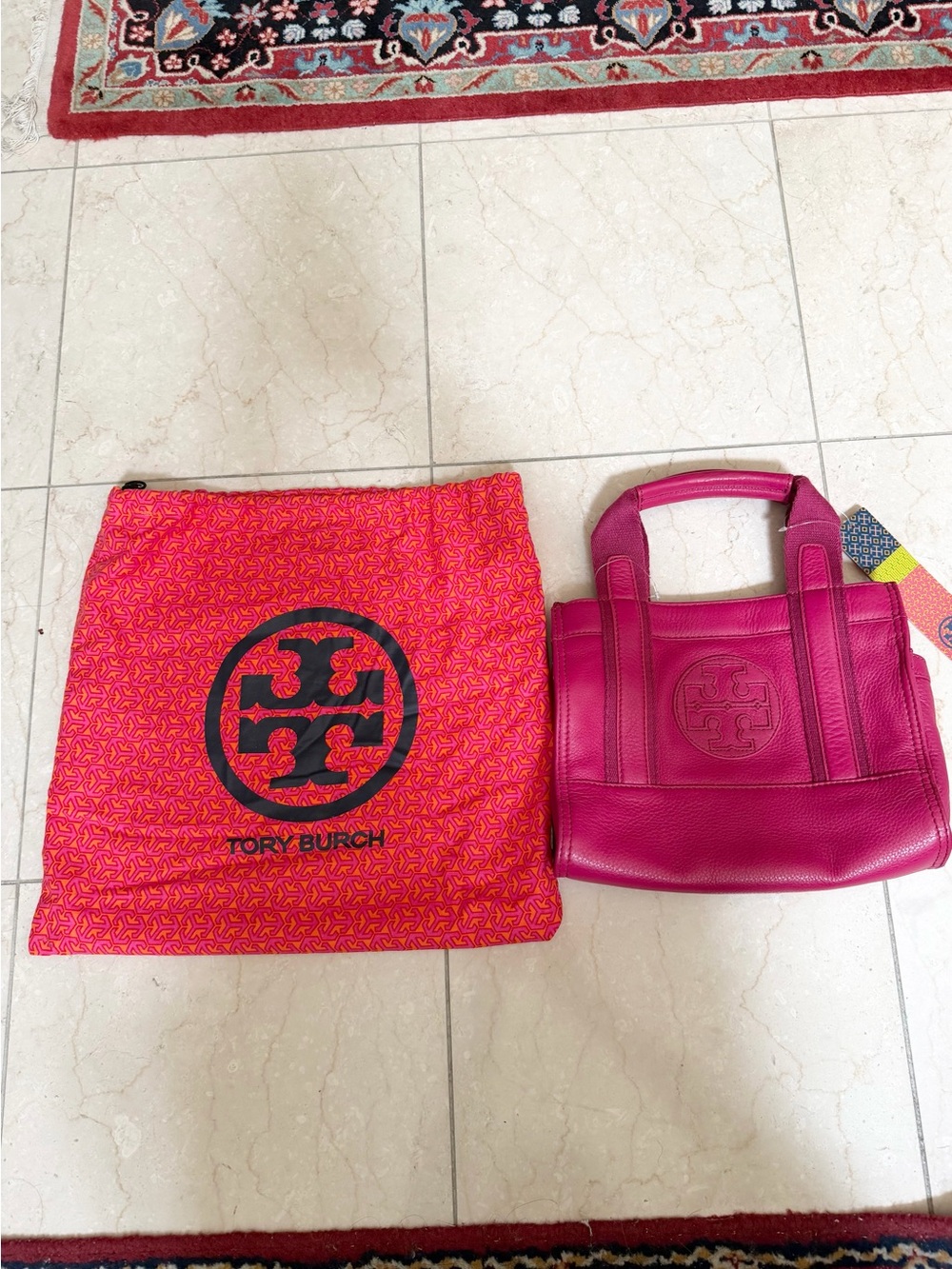 Tory Burch Fuchsia Leather Small Tote